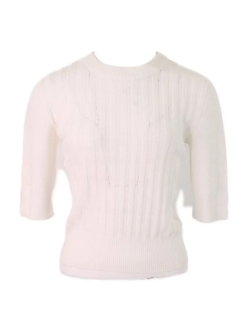 Chanel CC Logo Cotton Half Sleeve Knit Sweater 36